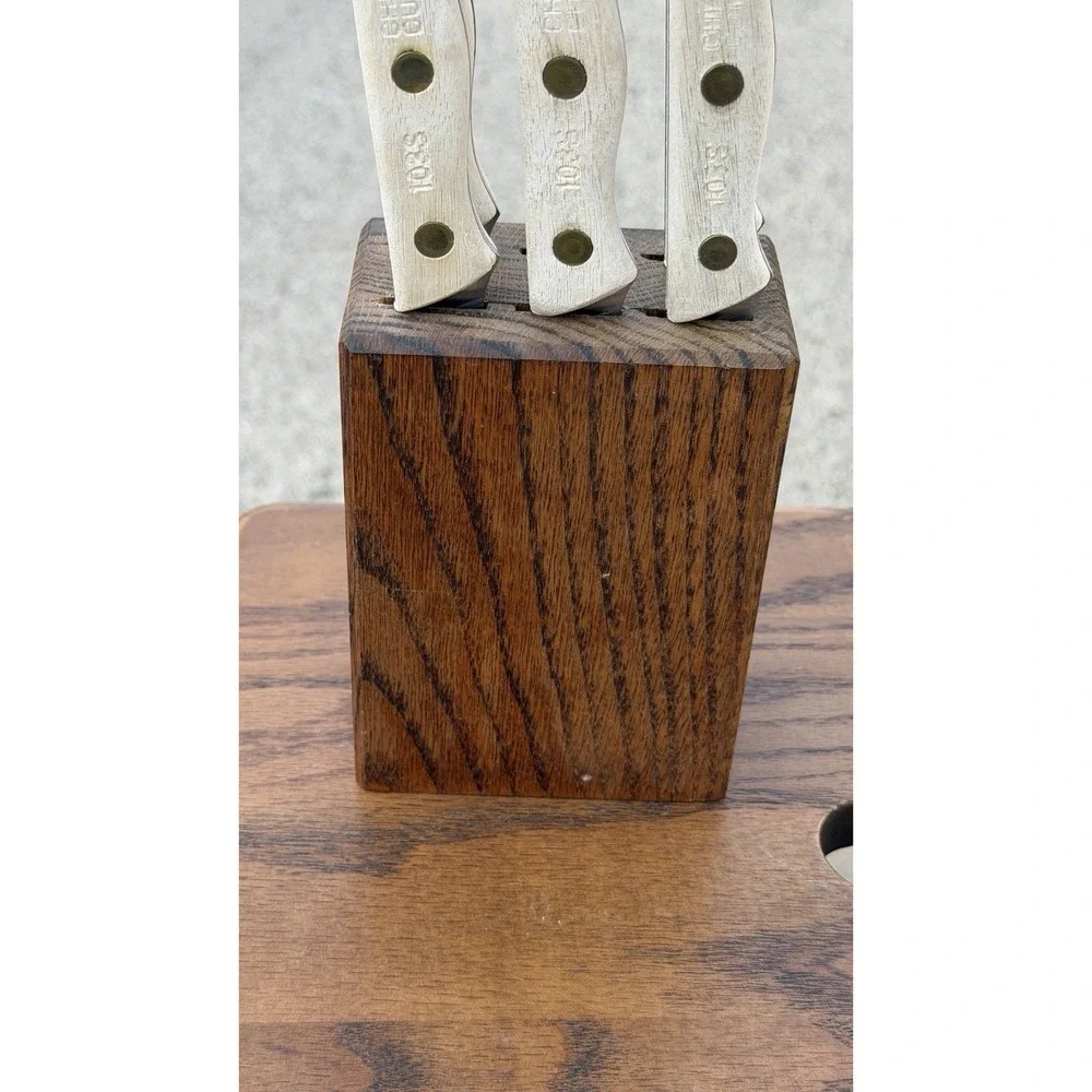 Chicago Cutlery Steak Knife Set 5 Pc w Wood Block Wood Handles‎ Vintage